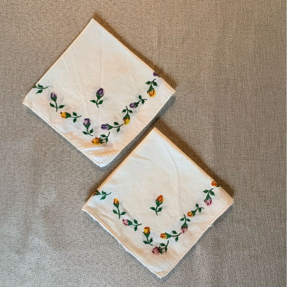 Vintage Printed Cotton Handkerchiefs Ladies Floral Hankies Pair Cottagecore